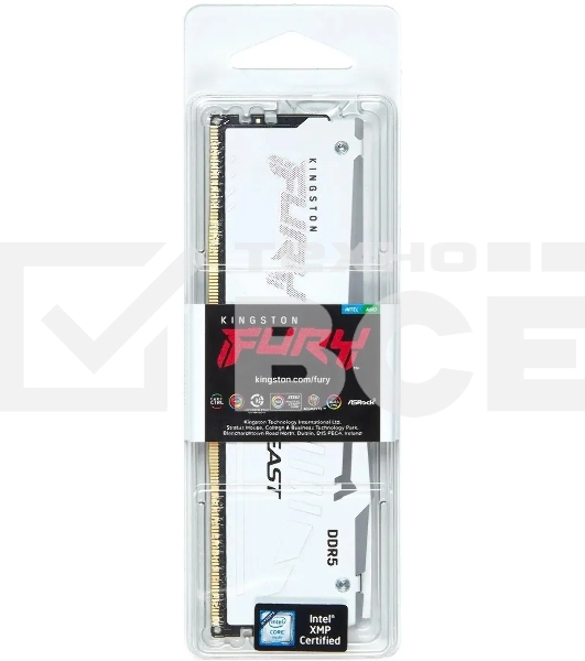 Оперативная память Kingston Fury Beast, DDR5, 32GB (1x32GB), 5600MHz, CL36, радиатор, RGB, белый