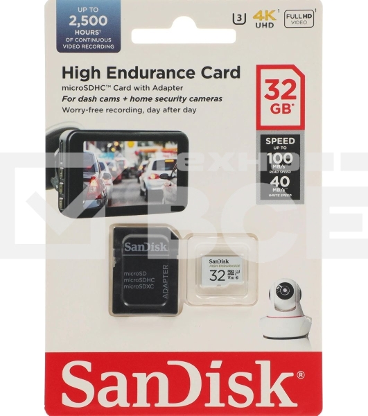 Флеш карта microSD 32GB SanDisk microSDHC Class 10 UHS-I U3 V30 High Endurance Video Monitoring Card