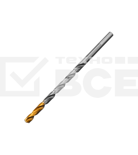 Сверло спиральное по металлу Denzel 6 х 139 мм, Р6М5, Golden Tip, удлиненное