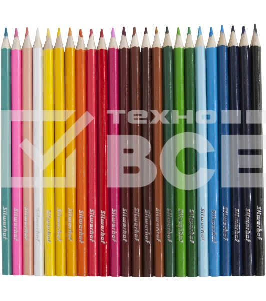 Карандаши цветные Silwerhof Eco 2.65мм, шестигранный профиль, дерево, ассорти, 24 цвета, коробка с европодвесом