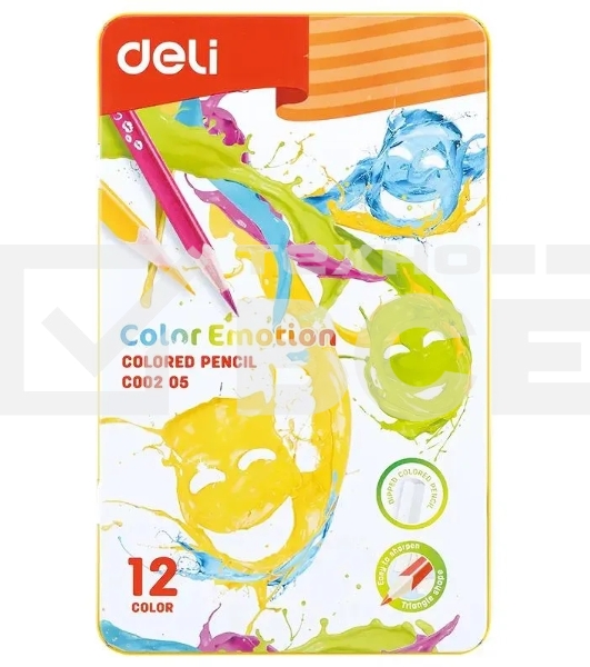 Карандаши цветные Deli Color Emotion EC00205 EC00205, липа, 12 цветов, коробка металлическая