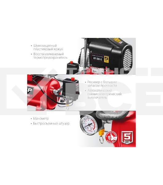 Компрессор воздушный безмасляный, 200 л/мин, 6 л, 1500 Вт, Зубр