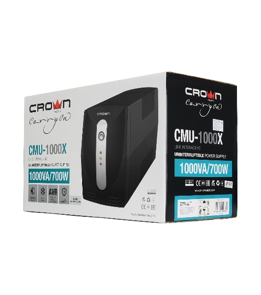 Источник бесперебойного питания Crown CMU-1000X/1000 ВА/600 Вт/3 x евророзетка с заземлением (Schuko)