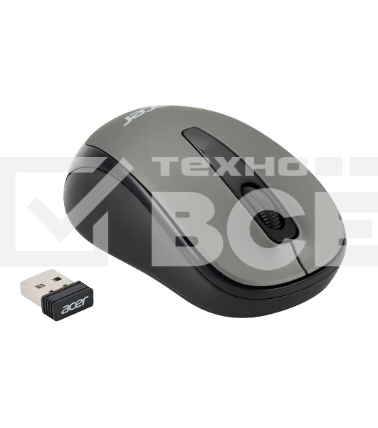 Мышь беспроводная Acer OMR134 серый, 1000 dpi, радиоканал, USB, кнопки - 3