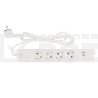 Бытовой удлинитель PowerCube, 4р с/з вык., 3USB, 3500 Вт, 16А, 1.9 м, 3*1,0 (белый) PC-6-2M
