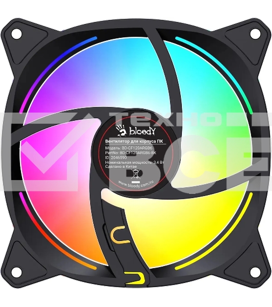 Вентилятор для корпуса Bloody BD-CF120ARGB6 ARGB черный, 120 мм, 1600 об/мин, 26 дБ, 4 pin