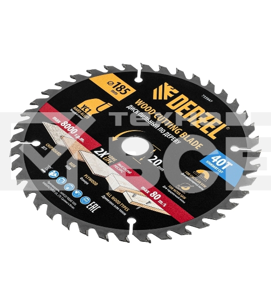 Пильный диск по дереву с гвоздями Denzel ф185 х 20 мм, 40 зубов 733947
