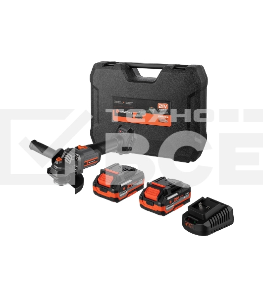 Угловая шлифовальная машина бесщеточная УШМ Anycons JM-125S, 125м, 21В, 8500 об/мин, 2 акб