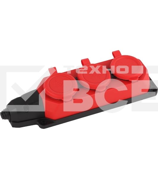 Колодка каучуковая 3-м с заземл. 16А IP44 красн. ЭРА Б0044552