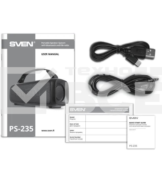 Портативная колонка Sven PS-235 черный 12W 2.0 BT 3600mAh (SV-022075)