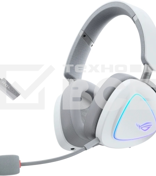 Гарнитура ASUS ROG Delta II белый, беспроводная + проводная, радиоканал, до 140 ч, подсветка, совместимость с PS5, Xbox