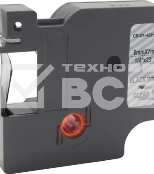 Картридж ленточный Cactus CS-D1-43610 6мм, черный шрифт, прозрачный фон, 7м для DYMO LM 160, 210D, 280, PnP, 420P, 500 TS; Rhino Pro 6000, 5200, 4200