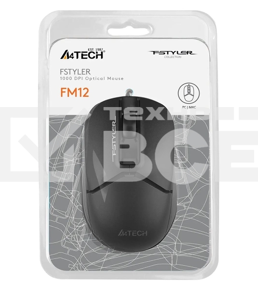 Мышь проводная A4Tech Fstyler FM12 черный, 1200 dpi, USB, кнопки - 3