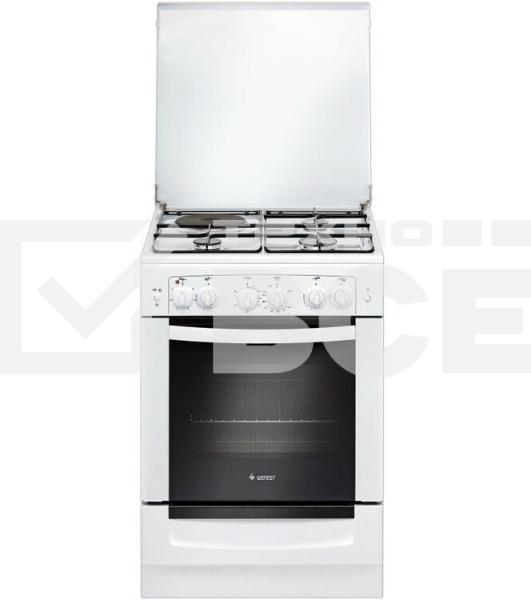 Плита комбинированная Gefest ПГЭ 6110-02 0300 белый, конфорок 3 газовых и 1 электрическая, духовка 52 л, 60 см x 85 см x 60 см