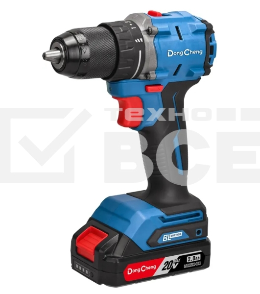 Дрель-шуруповерт DongCheng DCJZ2060, 20 В, 2 Ач, 60 Нм, бесщеточный