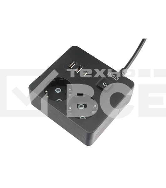 Бытовой удлинитель PowerCube, 2р с/з вык.,3USB, 3500 Вт, 16А, 1.9 м, 3*1,0 (черный) квадрат PC-1B-2M