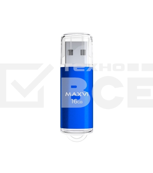 Флеш диск Maxvi MP 16GB MP blue, монолит с колпачком, металл + ABS пластик