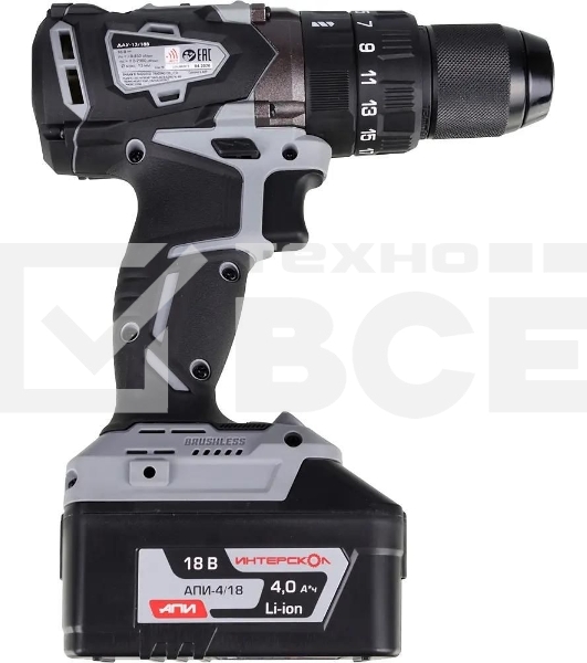 Дрель-шуруповерт аккумуляторная ИНТЕРСКОЛ ДАУ-13/18В, Аккумуляторный, 18В, Ударный, Кейс