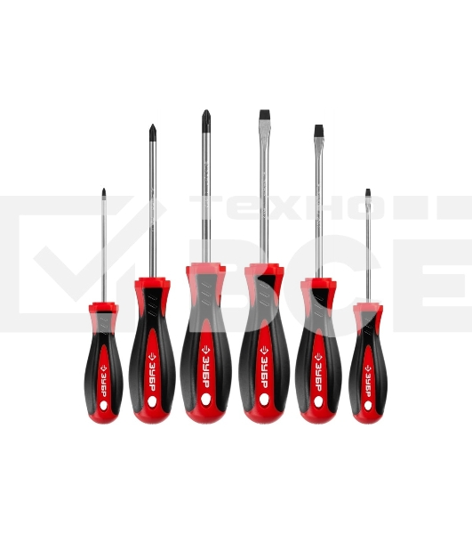 Набор отверток слесарных ЗУБР 'МАСТЕР' 25066, Cr-V сталь, эргономичная двухкомпонентная рукоятка, магнитный наконечник, в коробке, 6 предметов 25066