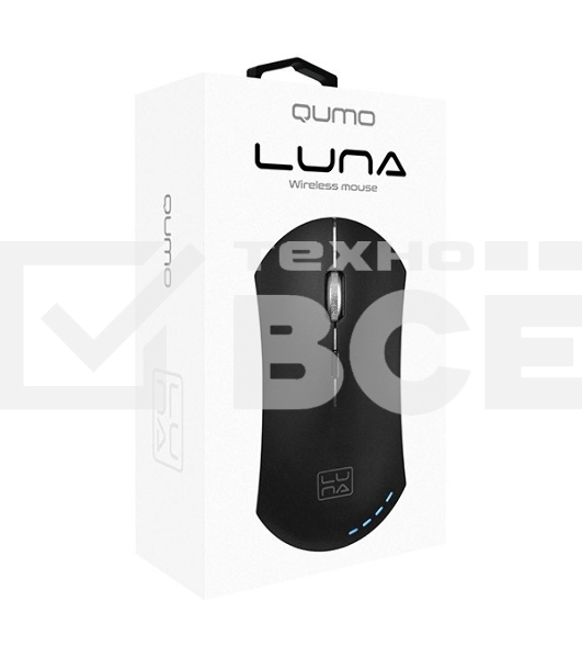 Мышь беспроводная Qumo Office Luna M74 черный, 1600 dpi, радиоканал, USB, кнопки - 6