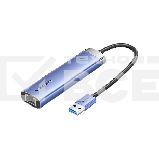 Сетевой адаптер Vention USB 3.0 M/Gigabit Ethernet RJ45+OTG хаб 3xUSB Синий - 0.15м.