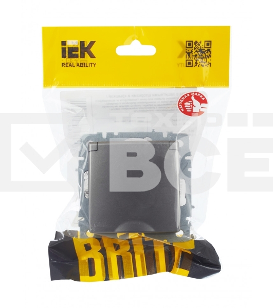 Розетка 1-местная IEK BRITE РСбш10-3-БрС с заземлением, с защитными шторками и крышкой, 16А IP20, сталь
