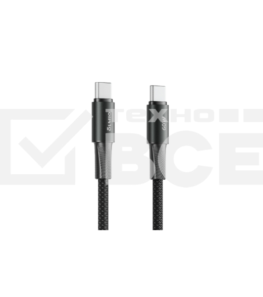 Кабель OLMIO MASTER, Type-C - Type-C, 60W 3A, 1.2м, тканевая оплетка, черный