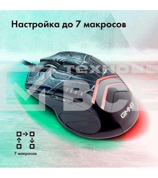 Мышь проводная GMNG XM007 черный/красный, 10000 dpi, USB, кнопки - 7