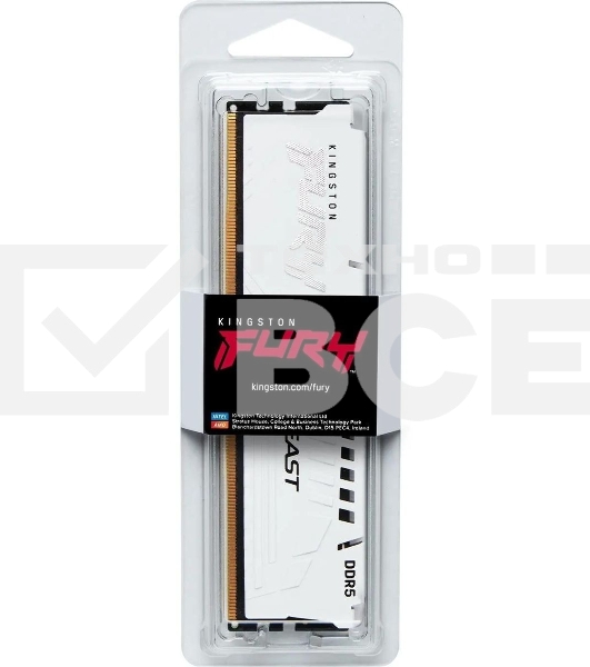 Оперативная память Kingston Fury Beast, DDR5, 32GB (1x32GB), 5200MHz, CL36, радиатор, белый