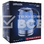 Чайник электрический Centek CT-0030 черный стекло 1.7 л, 2200 Вт, внутр. LED подсветка, защита от вкл б/воды, фото2