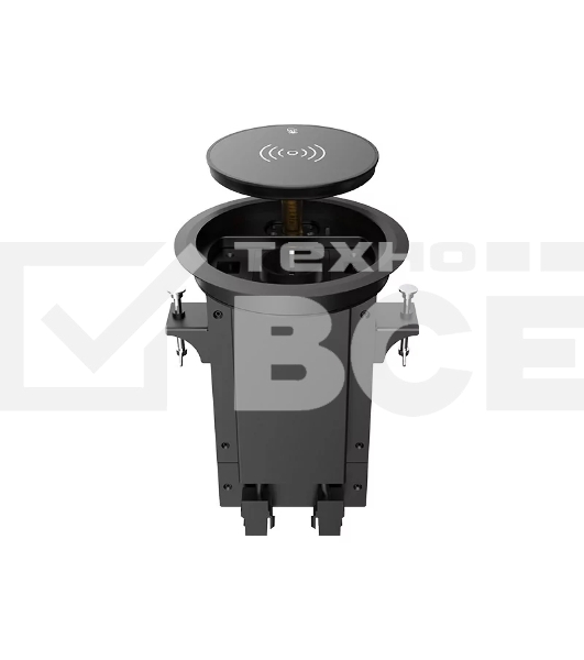 Лючок врезной в стол Wize Pro WRTS-RRSX-B моторизованная крышка с беспроводной QI зарядкой, розетка 220В -1 шт, 4 отверстия keystone для модулей WRTS-RR, черный