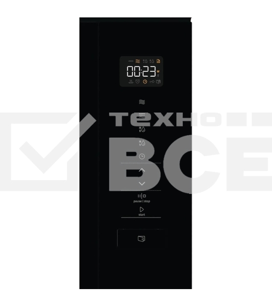 Встраиваемая микроволновая печь Gorenje BM201SG3BG, 20 л, 5 уровней мощности, 8 автопрограмм, сенсорное управление, дисплей, гриль, поворотный стол, AquaClean, автоменю черный
