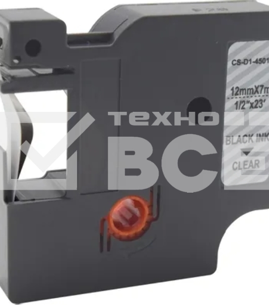 Картридж ленточный Cactus CS-D1-45010 12мм, черный шрифт, прозрачный фон, 7м для DYMO LM 160, 210D, 280, PnP, 420P, 500 TS; Rhino Pro 6000, 5200, 4200