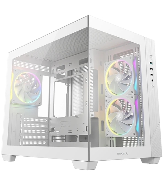 Компьютерный корпус Deepcool CG330 3F WH без БП, боковое окно (панорама), 3x120мм ARGB PWM вентилятора, белый, mATX (R-CG330-BKNGM3-G)