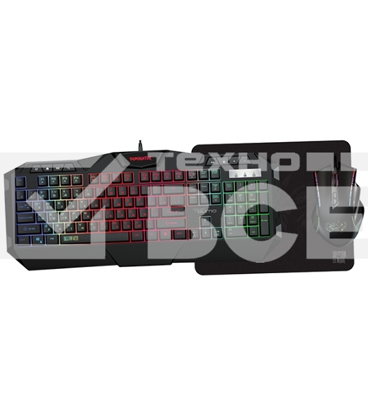 Игровой набор Qumo Dominator K66/M83, кл-ра проводная, 104+8 клавиш, подсветка радужная, мышь проводная, оптическая, 4 цвета, 1200/1600/2400/3200 dpi