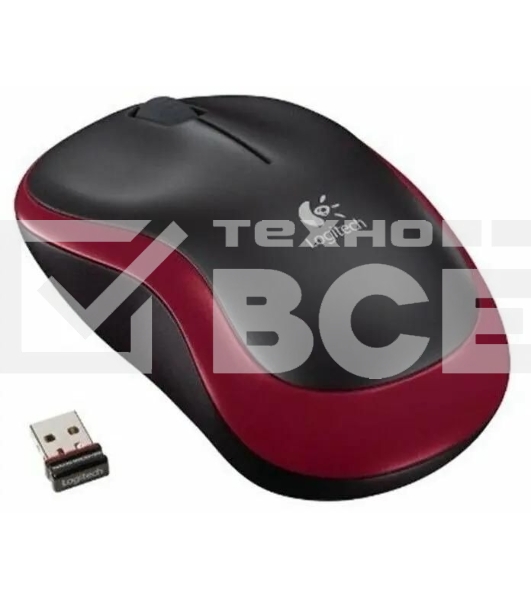 Мышь беспроводная Logitech M186 черный/красный, 1000 dpi, радиоканал, USB, кнопки - 3