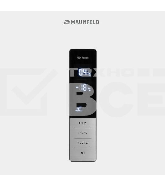 Холодильник Maunfeld MFF200NFWE белый, двухкамерный, 271/106 л, морозилка снизу, Total No Frost