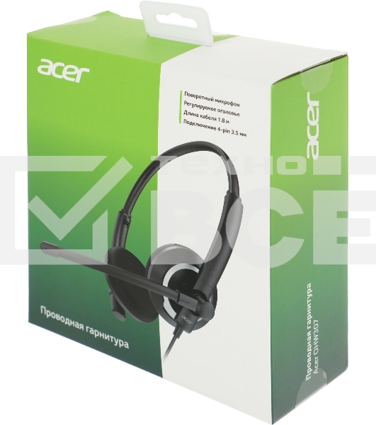 Наушники с микрофоном Acer OHW307 черный 1.8м накладные оголовье (ZL.HDSEE.002)