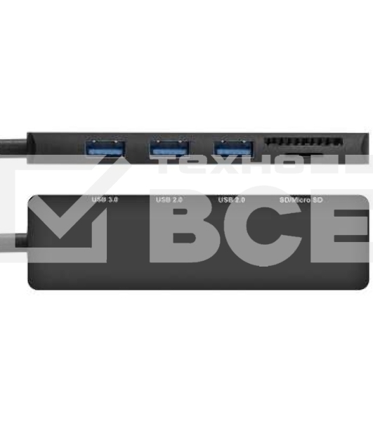Док-станция 4-в-1 ExeGate DUB-2213C/CR (кабель-адаптер USB Type-C --> 2xUSB2.0+ 1xUSB3.0+Card Reader, Plug&Play, черный)