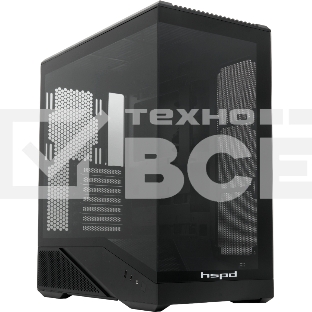 Компьютерный корпус без блока питания HSPD F711-TGbK, Panoramic Full Tower, Black, TG, 0.7 SPCC, no fans ATX, mATX, mITX 190/420/280мм 2x2.5', 2x3.5', 7xPCI 1xUSB-A 3.0, 1xUSB-C 445x235x475мм