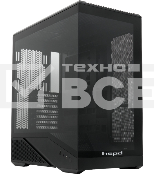 Компьютерный корпус без блока питания HSPD F711-TGbK, Panoramic Full Tower, Black, TG, 0.7 SPCC, no fans ATX, mATX, mITX 190/420/280мм 2x2.5', 2x3.5', 7xPCI 1xUSB-A 3.0, 1xUSB-C 445x235x475мм