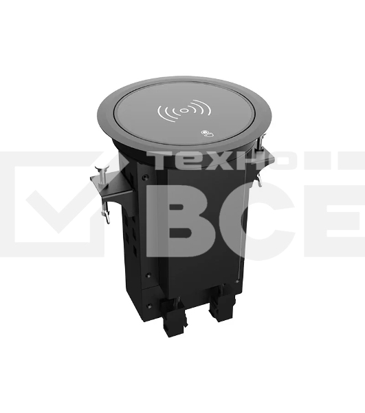 Лючок врезной в стол Wize Pro WRTS-RRSX-B моторизованная крышка с беспроводной QI зарядкой, розетка 220В -1 шт, 4 отверстия keystone для модулей WRTS-RR, черный