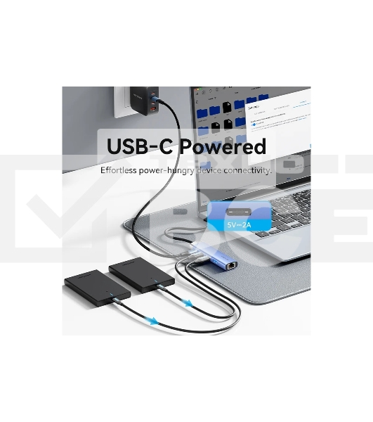 Сетевой адаптер Vention USB 3.0 M/Gigabit Ethernet RJ45+OTG хаб 3xUSB Синий - 0.15м.