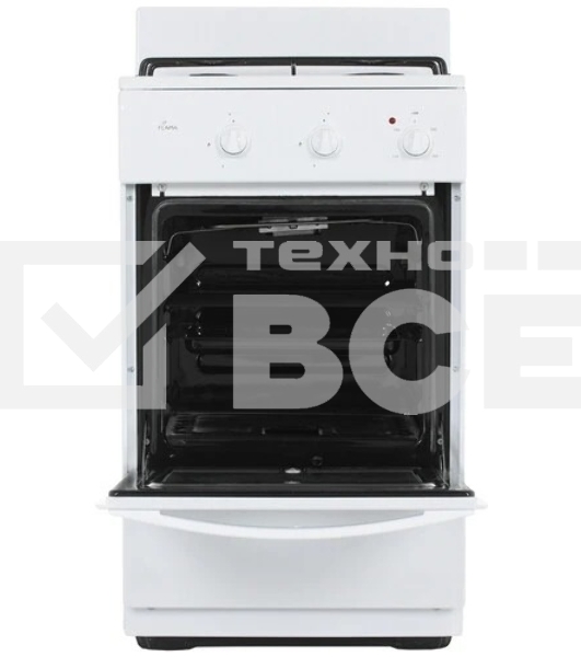 Плита комбинированная Flama CK 2201 W белый, конфорок 2 шт газовых, духовка 30 л, 50 см x 85 см x 38 см