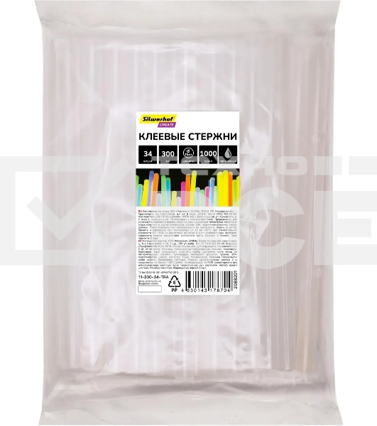 Стержни клеев. для клеев.пист. Silwerhof 11-300-34-TRA дл.300мм D11мм прозрачный упак:34шт