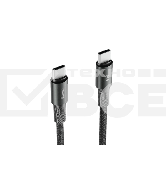 Кабель OLMIO MASTER, Type-C - Type-C, 60W 3A, 1.2м, тканевая оплетка, черный