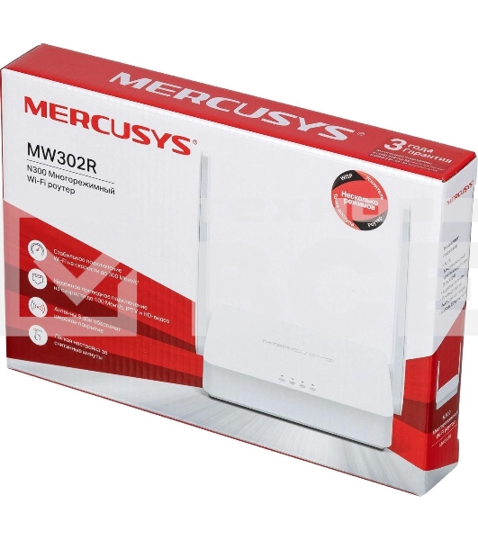 Роутер Mercusys 300Mbps Multi-Mode Wireless N Router, 2× Fixed External Antennas, 2× 10/100 Mbps LAN Ports, 1× 10/100 Mbps WAN Port, FEATURE: Access Point Mode, WPS/Reset Button, IPTV, IPv6, Beamforming, MU-MIMO, Parental Controls, Guest Network