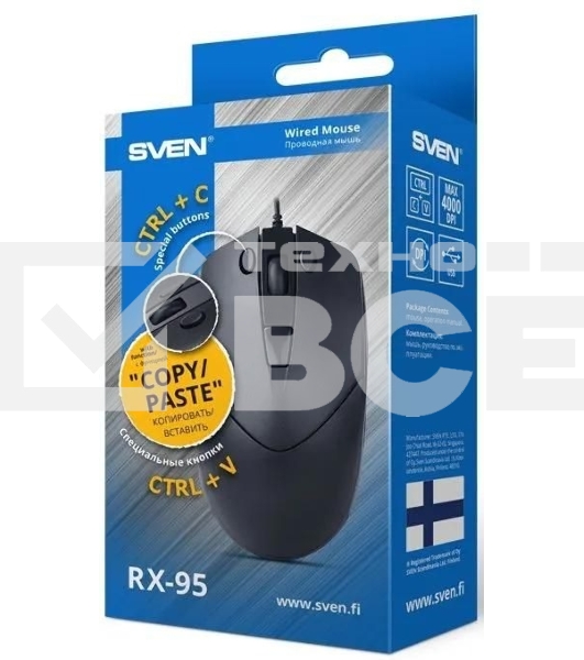 Мышь проводная SVEN RX-95 черный, 4000 dpi, USB, кнопки - 6