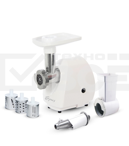 Мясорубка электрическая Бриз М 21.22 белый, 1000 Вт, 1.3 кг/мин, защита от перегрузки, насадки - 3