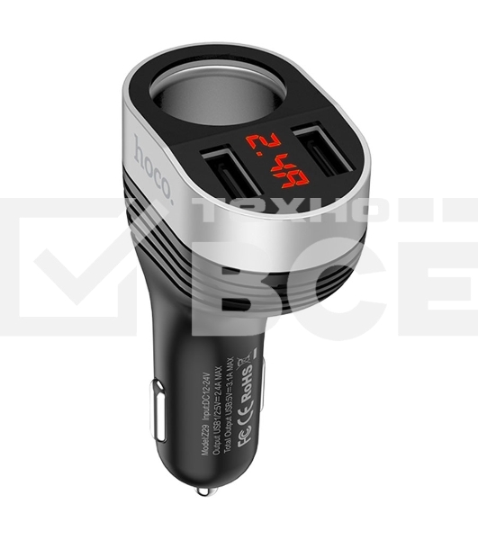 Автомобильная зарядка HOCO Z29 Regal, 2xUSB + прикуриватель, 3.1A, 96W, черный